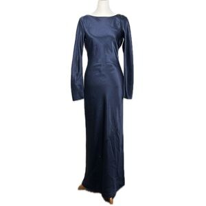 Textured Satin Long Sleeved Cowl Back Maxi Slip Dress Size ST Formal Gala Prom